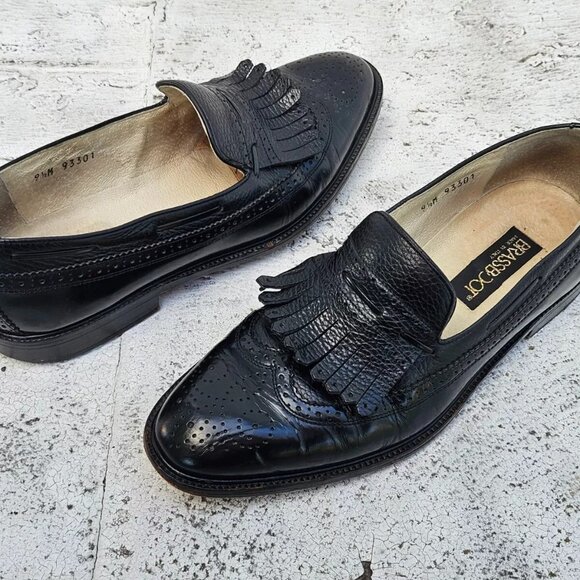 Brassboot Men Shoes Black Leather Slip On Kiltie Loafer Size 9.5M Made Italy main image 11